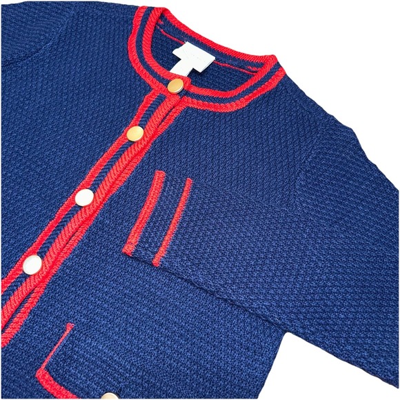 St. John's Bay Sweaters - St. John's Bay Navy Blue Red Button Up Nautical Cardigan Knit Sweater Women's XS
